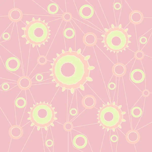 Diversos círculos florales concéntricos patrón conectado con líneas de color rosa albaricoque melocotón color pastel verde —  Fotos de Stock