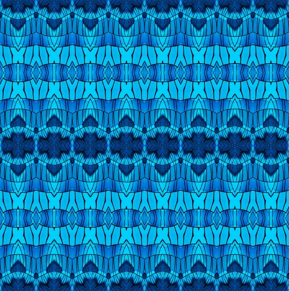 Ornamentos sem costura regulares em tons azuis com contornos pretos horizontalmente — Fotografia de Stock