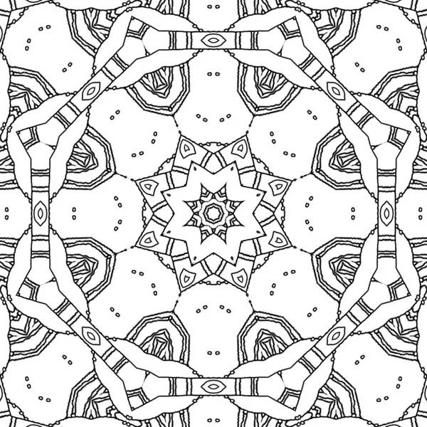 Abstract coloring page, drawing. Monochrome mandala with star ornament, ornate and dreamy.