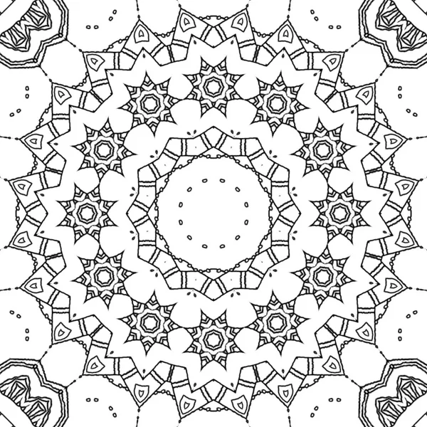 Página Para Colorear Abstracta Dibujo Adorno Monocromo Mandala Con Estrellas —  Fotos de Stock