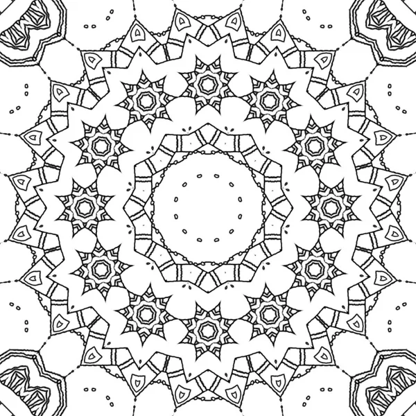 Abstract coloring page, drawing. Monochrome mandala ornament with stars, ornate and dreamy.