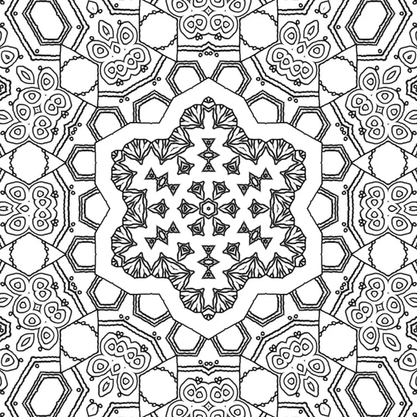 Página Para Colorear Abstracta Dibujo Mandala Monocromo Con Adorno Estrella — Foto de Stock