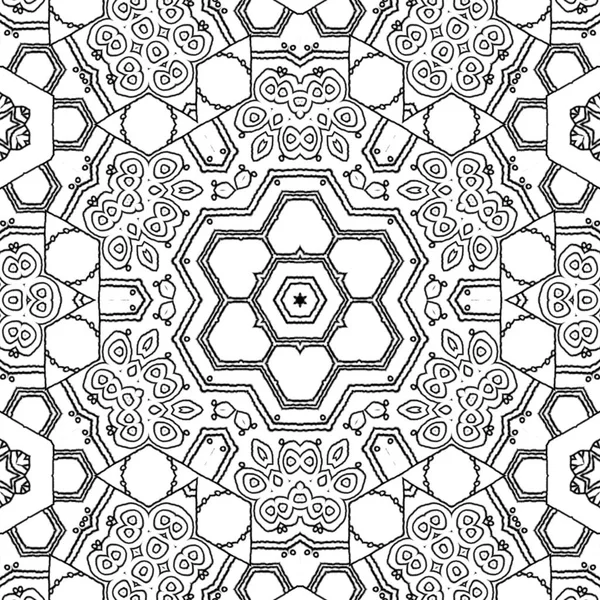 Página Para Colorear Abstracta Dibujo Mandala Monocromo Adorno Hexágono Con — Foto de Stock