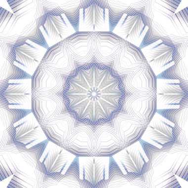 Merkezli soyut geometrik açık renkli. Normal yuvarlak çiçek süsleme beyaz, pastel mavi ve açık gri mor anahatları, hassas ve rüya ile.