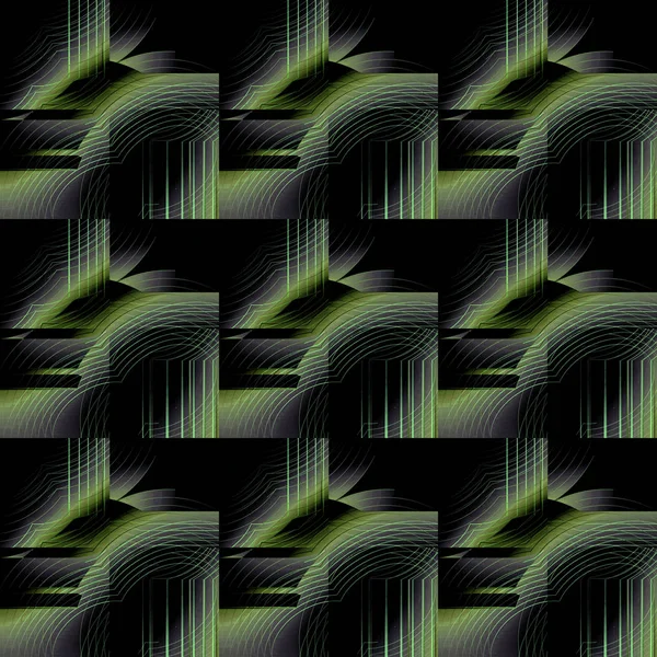 Абстрактный Геометрический Темный Фон Квадратах Размерности Регулярный Футуристический Рисунок Зеленого — стоковое фото