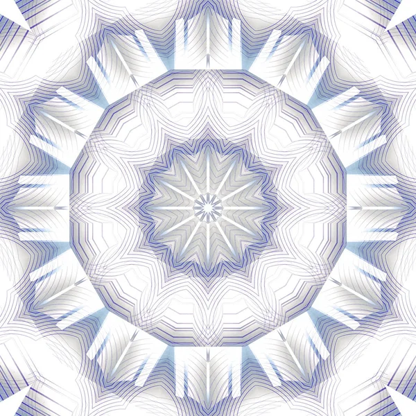 Merkezli soyut geometrik açık renkli. Normal yuvarlak çiçek süsleme beyaz, pastel mavi ve açık gri mor anahatları, hassas ve rüya ile.