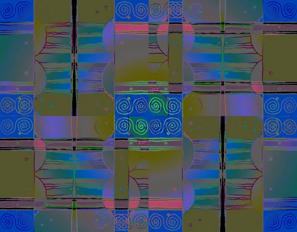 Abstrakter Geometrischer Hintergrund Komplizierte Spiralmuster Mit Gewellten Linien Olivgrün Dunkelblau — Stockfoto