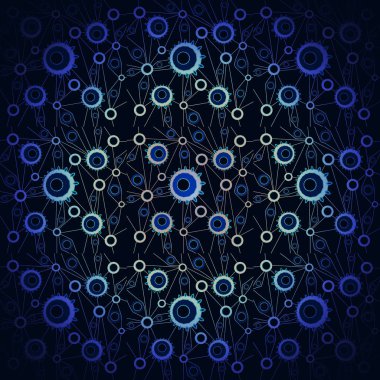 Geometrik arka plan. Karmaşık çemberler desen mavi, mor ve pembe von siyah, ortalanmış.