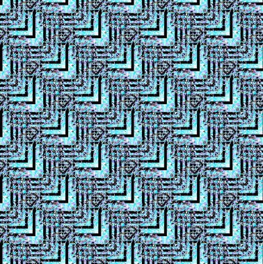 Soyut geometrik sorunsuz arka plan. Düzenli zigzag deseni turkuaz, siyah ve mor çapraz olarak.
