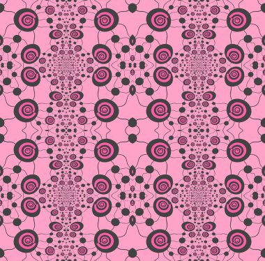 Geometrik sorunsuz arka plan dikey olarak soyut. Düzenli sarmal süsler parlak pembe ve siyah pembe, süslü ve rüya gibi üzerinde.