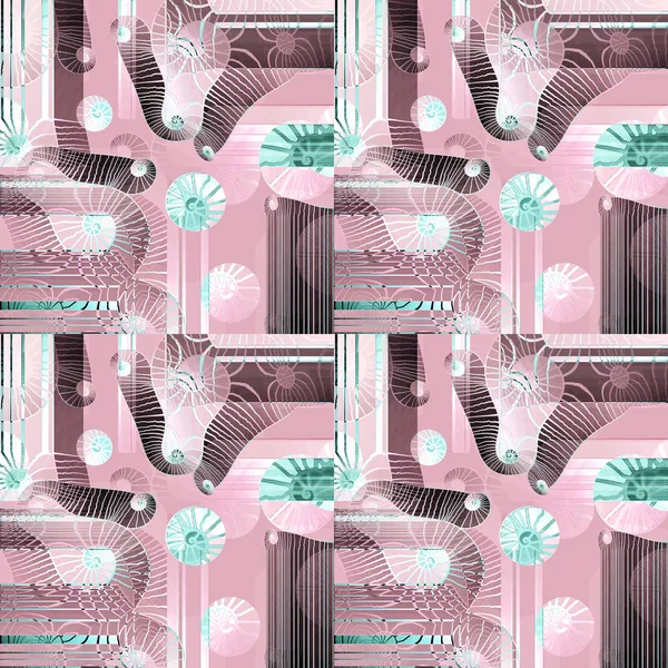 Abstrakte Geometrische Fantasie Hintergrund Regelmäßig Komplizierte Spiralen Muster Rosa Dunkelbraun Stockbild