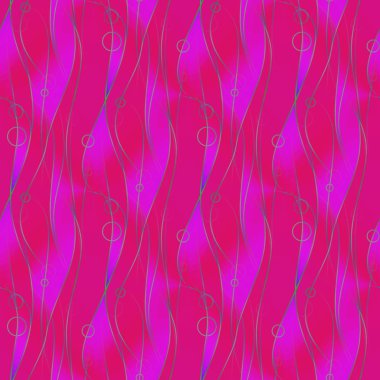 Geometrik arka plan. Düzenli dalgalı çizgiler ve daireler şeklinde kırmızı ve mor tonları ile yeşil dikey olarak özetliyor.