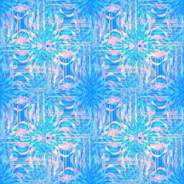 Sorunsuz çiçek arka plan. Karmaşık desen açık mavi, turkuaz, pembe ve mor.