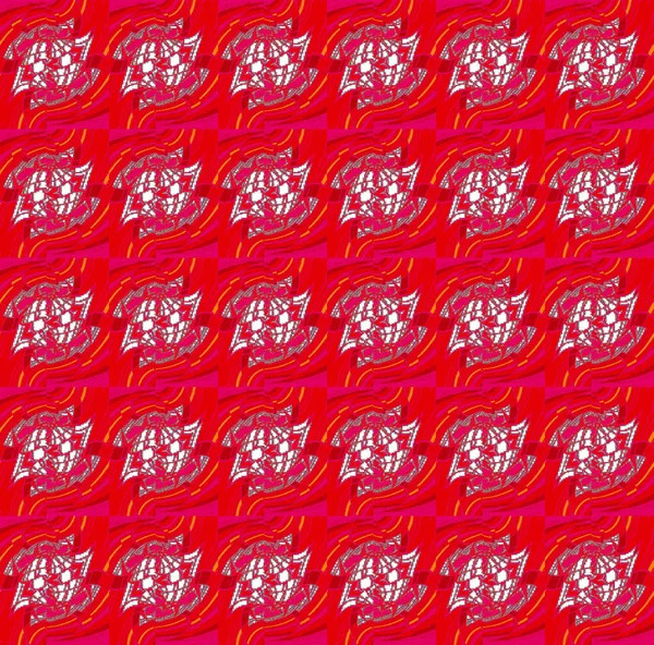 Absztrakt Geometriai Varratmentes Háttérben Rendszeres Bonyolult Mintás Piros Fehér Magenta — Stock Fotó