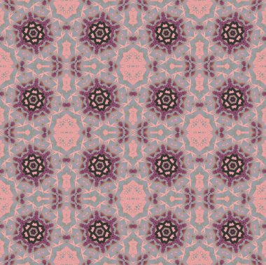 Soyut geometrik sorunsuz arka plan. Düzenli yıldız süsler pembe, mor, ışık gri ve kahverengi, süslü ve rüya.