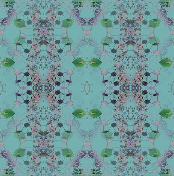 Soyut geometrik sorunsuz arka plan. Normal çiçek süsler dikey olarak oval spiraller desen turkuaz pembe, mor ve açık yeşil.