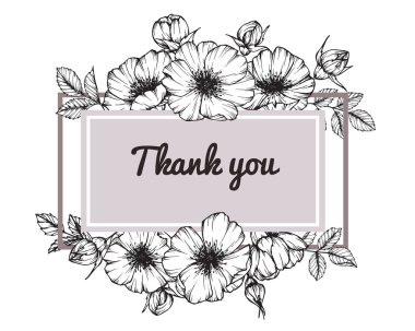 Yabani gül çiçek çerçeve. Çizim ve eskiz ile siyah beyaz çizgi-roman.