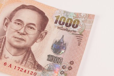Tay banknot, yakın görüntü Tayland Kralı ile Tay Banyosu. 1000 Tayland Bahtı Tayland banknot. Tayland para kavramları.