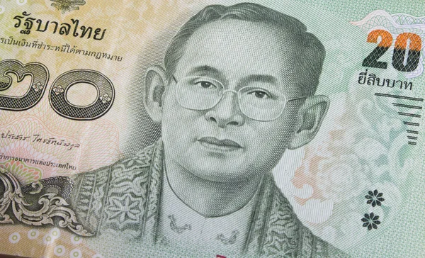 Close up of Thai banknote, Thai bath with the image of Thai King. Thai banknote of 20 Thai baht. Thai currency concepts. — Stockfoto