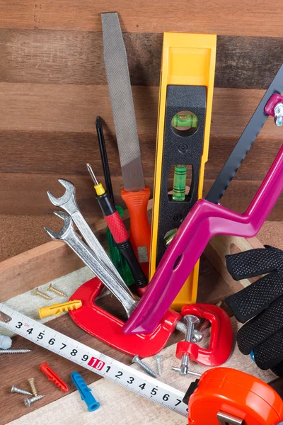 Close up working tools concepts, Carpentry construction hardware tools in the box.