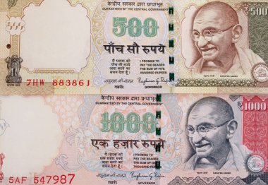 Hindistan Rupisi 500 ve 1000 banknot.