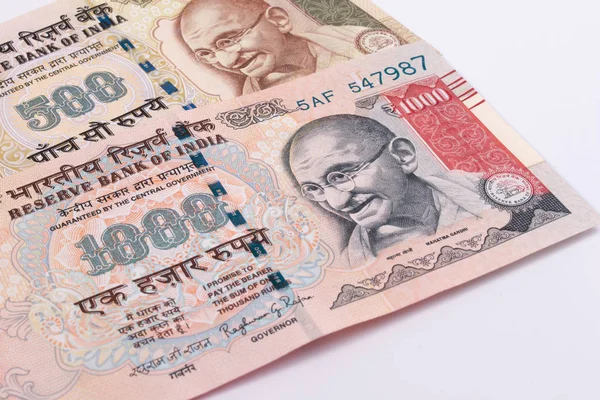 Indische Rupie 500 und 1000 Banknoten. — Stockfoto