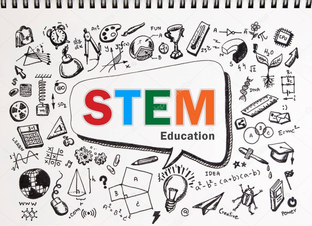 Doodle of STEM education background. STEM - science, technology, engineering and mathematics background with doodle icon education. STEM education background concept.