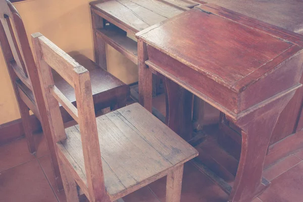 Old Classroom Wood Desk Chair Dark Floor Light Windows — Stock Photo, Image