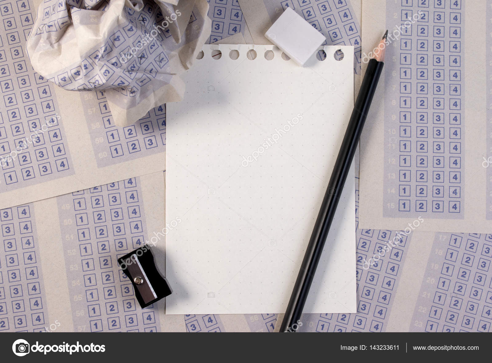 Filling Out In Answer Sheet With Pencil Sharpener And Paper Reduction Cross The Right Box Blank Set Of Multiple Choice