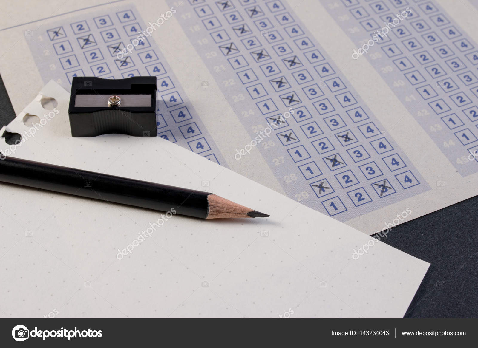 Filling Out In Answer Sheet With Pencil Sharpener And Paper Reduction Cross The Right Box Blank Vintage Classic Multiple Choice