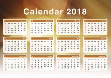 Takvim 2018. 2018 yılı için basit planlama takvimi. Resim şablonu.