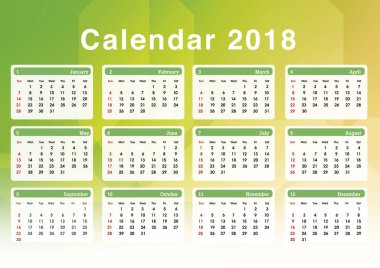 Takvim 2018. 2018 yılı için basit planlama takvimi. Resim şablonu.