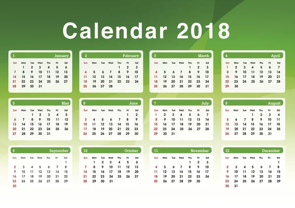 Календарь 2018 Набор Простых Календарь Планирования 2018 Год Шаблон Иллюстрации — стоковое фото
