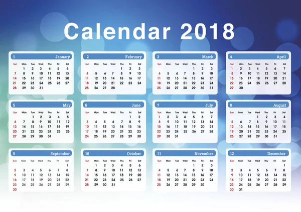 Calendario 2018 Conjunto Calendario Planificación Simple Para Año 2018 Plantilla —  Fotos de Stock