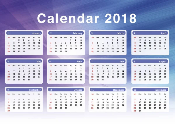 Calendario 2018 Conjunto Calendario Planificación Simple Para Año 2018 Plantilla — Foto de Stock