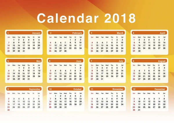 Calendario 2018 Conjunto Calendario Planificación Simple Para Año 2018 Plantilla —  Fotos de Stock