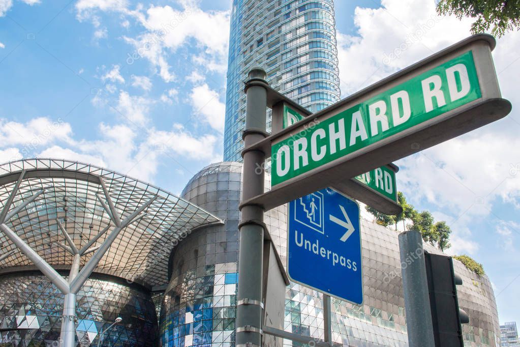 Street sign or traffic sign of Orchard Road. The famous shopping main street Orchard Road area in Singapore.