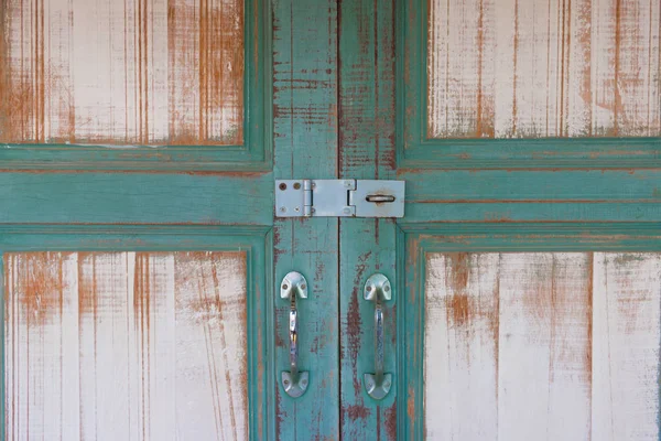 Green Asian Ancient Wooden Slide Door Handle Keylock Ancient Door Stock Image