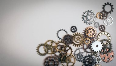 Paslı metal dişli veya beyaz bir arka plan üzerinde izole SMM dişli kümesidir. Metal dişli dişli doku desen dekoratif çerçeve bağlantı, yenilik ve takım iş kavramı closeup.