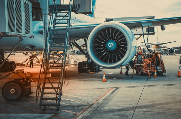 Aeropuerto Estacionado Campo Aterrizaje Del Aeropuerto Con Preparación Ingeniería Para — Foto de Stock