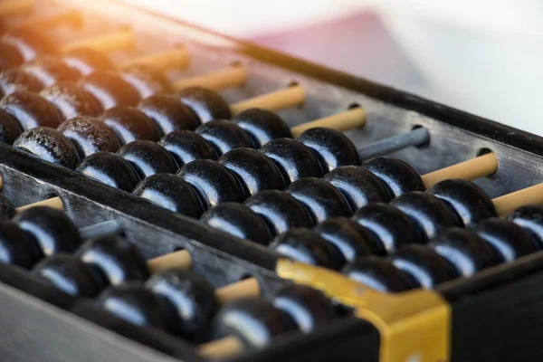 Close Old Vintage Retro Chinese Abacus Wooden Table Copy Space — 스톡 사진