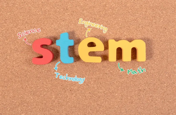 Educación Stem Ciencia Tecnología Ingeniería Matemáticas Palabra Stem Tablero Corcho — Foto de Stock