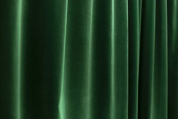 Cortinas Verde Escuro Depp Com Dobras Macias Foto Close Horizontal — Fotografia de Stock