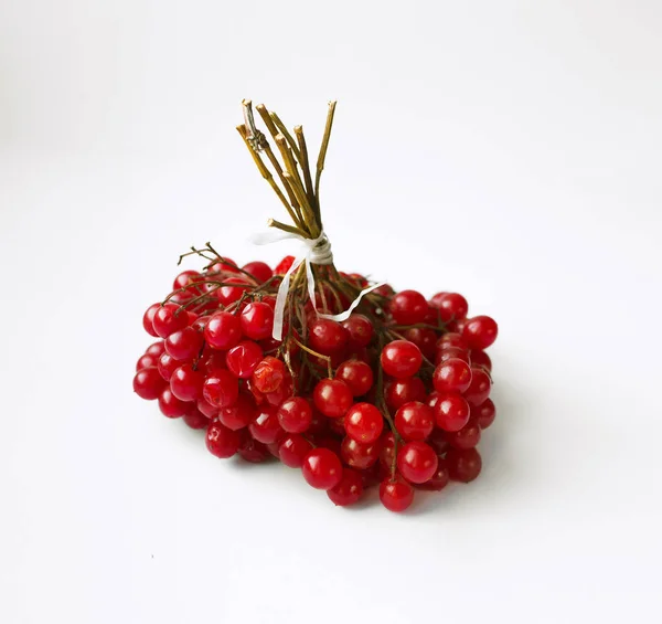 堆的白色背景上的红色荚蒾浆果 — 图库照片