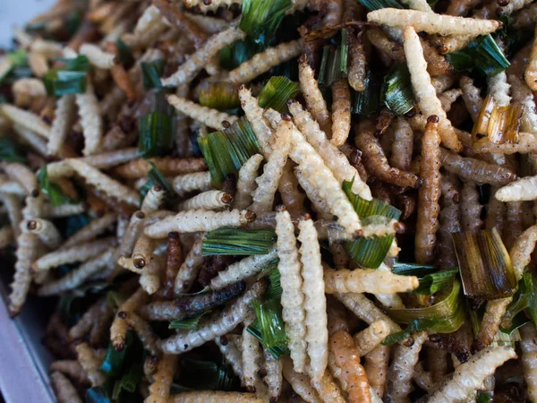 Fried owady na przekąskę, tajskie jedzenie na rynku — Zdjęcie stockowe