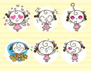 Sevimli kedi çizgi kümesi. Vektör çizim