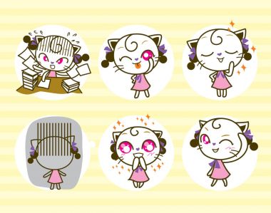 Sevimli kedi çizgi kümesi. Vektör çizim