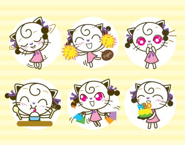 Sevimli kedi çizgi kümesi. Vektör çizim