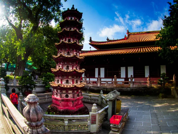 6 개의 반얀 나무, 광주 C의 탑, 리 우 룽 시 사원 — 스톡 사진
