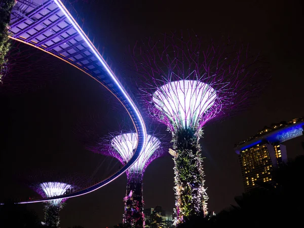 Luz noturna em Jardins perto da Baía, Singapura SEP 2017 — Fotografia de Stock
